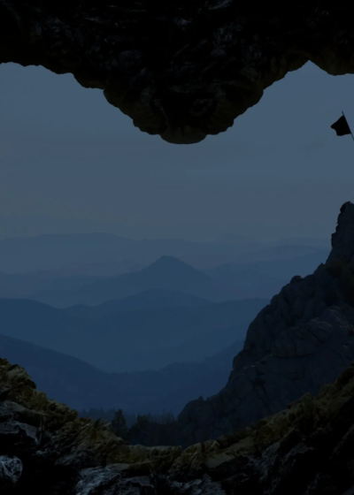 Image of an open view from inside a cave